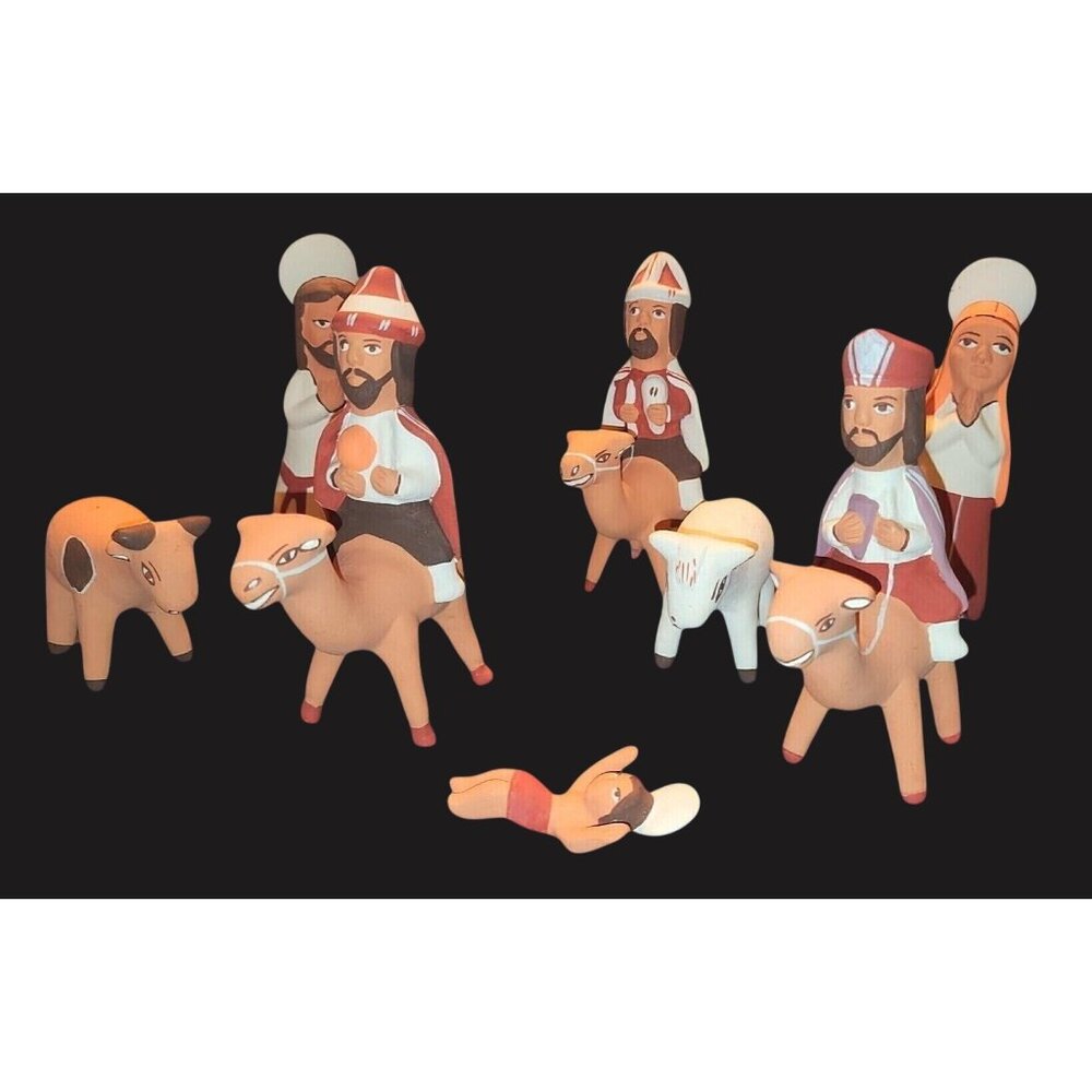Hand-Painted Peruvian Clay Nativity Set With Mary Joseph Wise Men Baby Jesus Ani